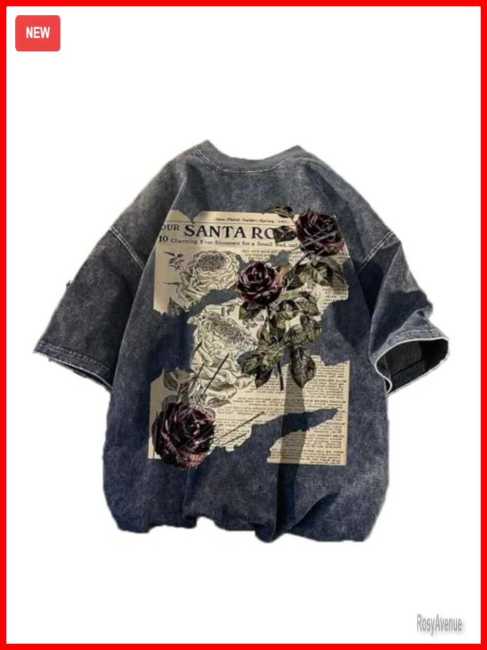 Y2k Rose Letter Print Oversized Graphic Tee Short Sleeve